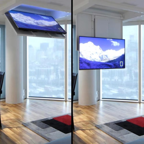 85-Inch steel ceiling TV stand with electric flip remote control electric pull-down stand