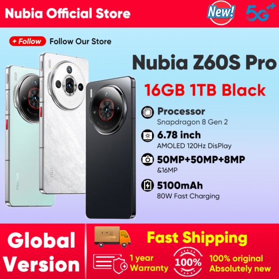 Nubia Z60S Pro Global Version 5G Android Cellphone Snapdragon 8 Gen 2 50MP Triple Camera 120Hz 6.78" AMOLED Screen NFC 5100mAh