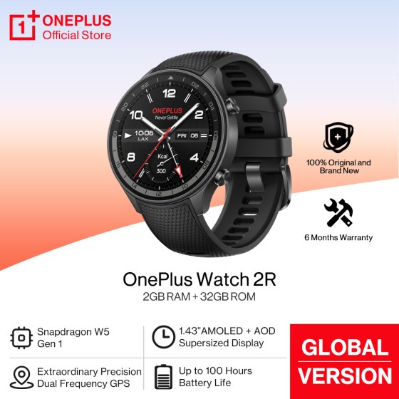 New OnePlus Watch 2R Global Version Smart Watch 1.43 AMOLED Snapdragon W5 Chipset Up to 100h Battery Life Google Wear OS 4 NFC