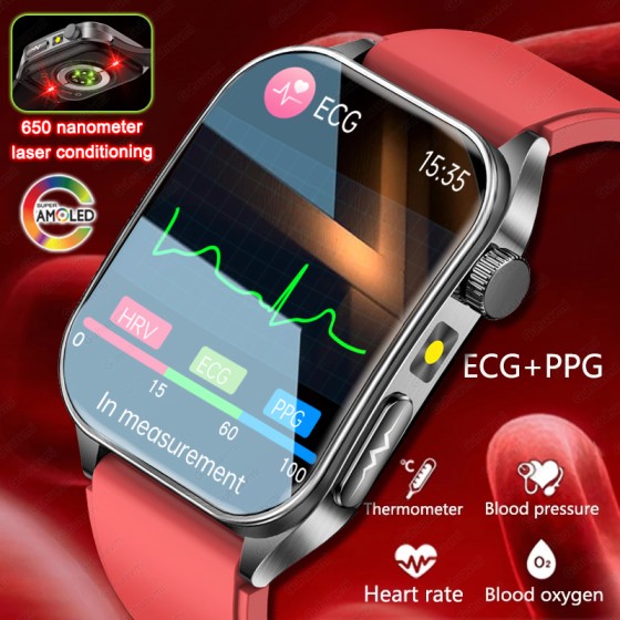 2026New Smart Watch 650nm Laser Health measure Blood oxygen Pressure Uric Acid Blood lipid Call ECG+PPG 650nm Laser Smartwatch