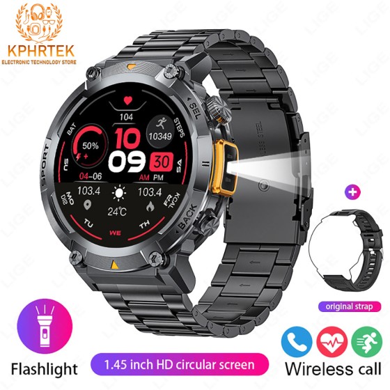 50 PCs LIGE/New S100 Outdoor Smart Watch Bluetooth Call Flashlight Information Push Sports Waterproof Watch