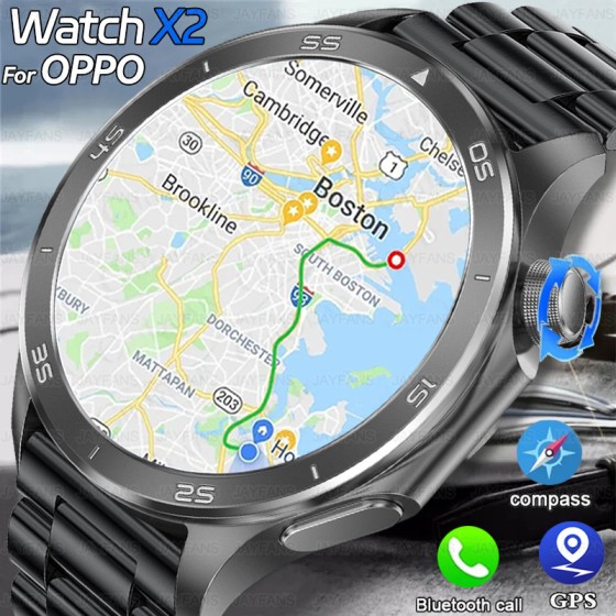 2025 New For OPPO Watch X2 Smart Watch Men GPS Compass AMOLED HD Screen NFC Bluetooth Call Heart Rate IP68 Waterproof Smartwatch