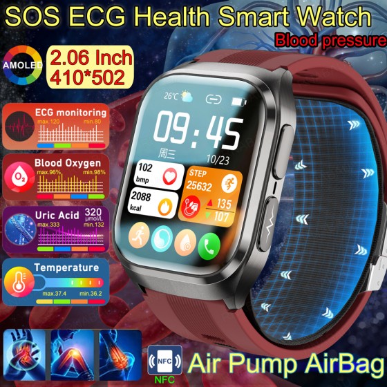 2026 New Airbag SmartWatch For huawei True Blood Pressure air Pump Uric Acid Blood Lipids health watch Heart Rate Bluetooth call