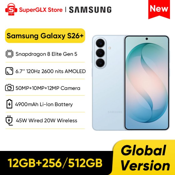 2026 Samsung Galaxy S26+ 5G Smartphone Snapdragon 8 Elite Gen 5 6.7" Dynamic 120Hz AMOLED 2X Screen 4900mAh Battery 45W Wired