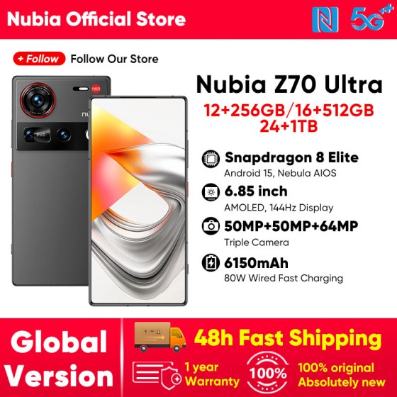Nubia Z70 Ultra 5G Smartphone Snapdragon 8 Elite Processor 6.85' 144Hz AMOLED Display NFC Global Version 16GB 512GB
