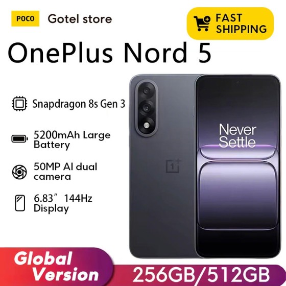 OnePlus Nord 5 Global Version Smartphone 50MP LYT-700 Camera 1.5K AMOLED Display 144 Hz Snapdragon 8S Gen 3 OxygenOS 15