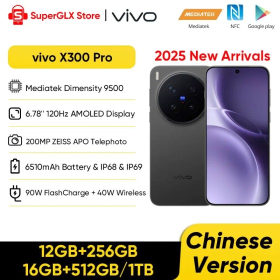 Original vivo X300 Pro 5G Smartphone Mediatek Dimensity 9500 6.78" 120Hz AMOLED Screen 200MP APO Super Telephoto Lens 6510mAh