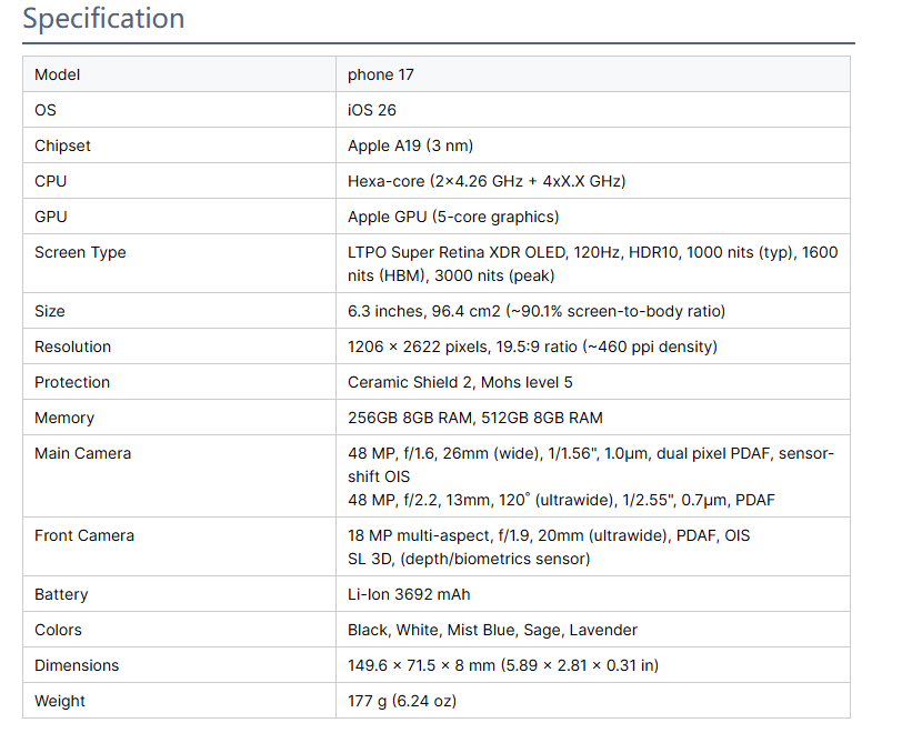 Used for Apple for Phone 17 256GB Factory Unlocked Original Smartphone US Version with 8GB RAM and 48MP Camera